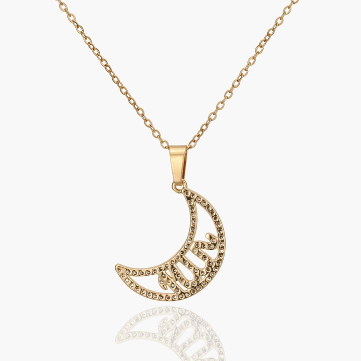 Allah Moon Crystal Calligraphy Necklace