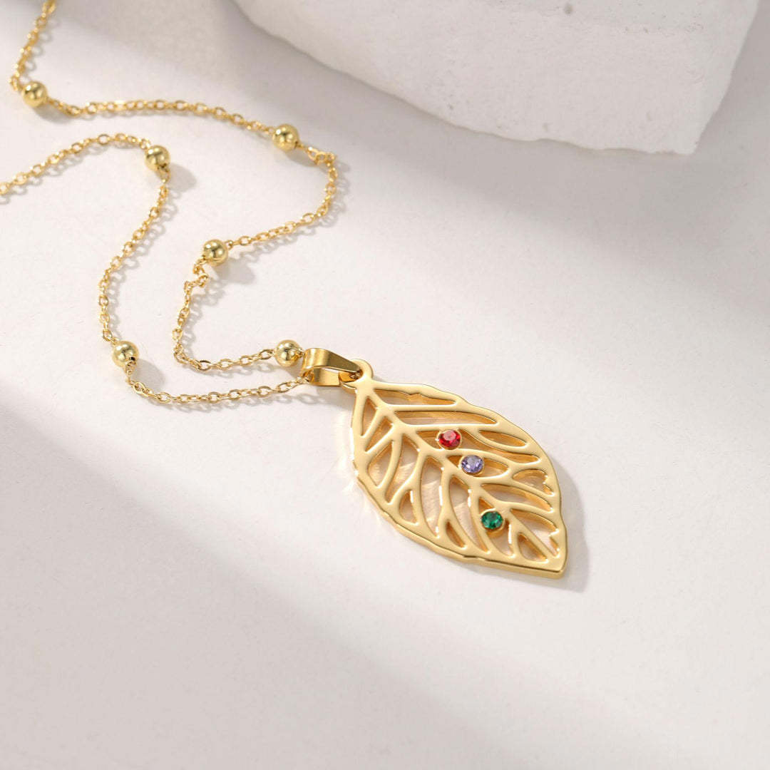 Custom Birthstone Leaf Necklace