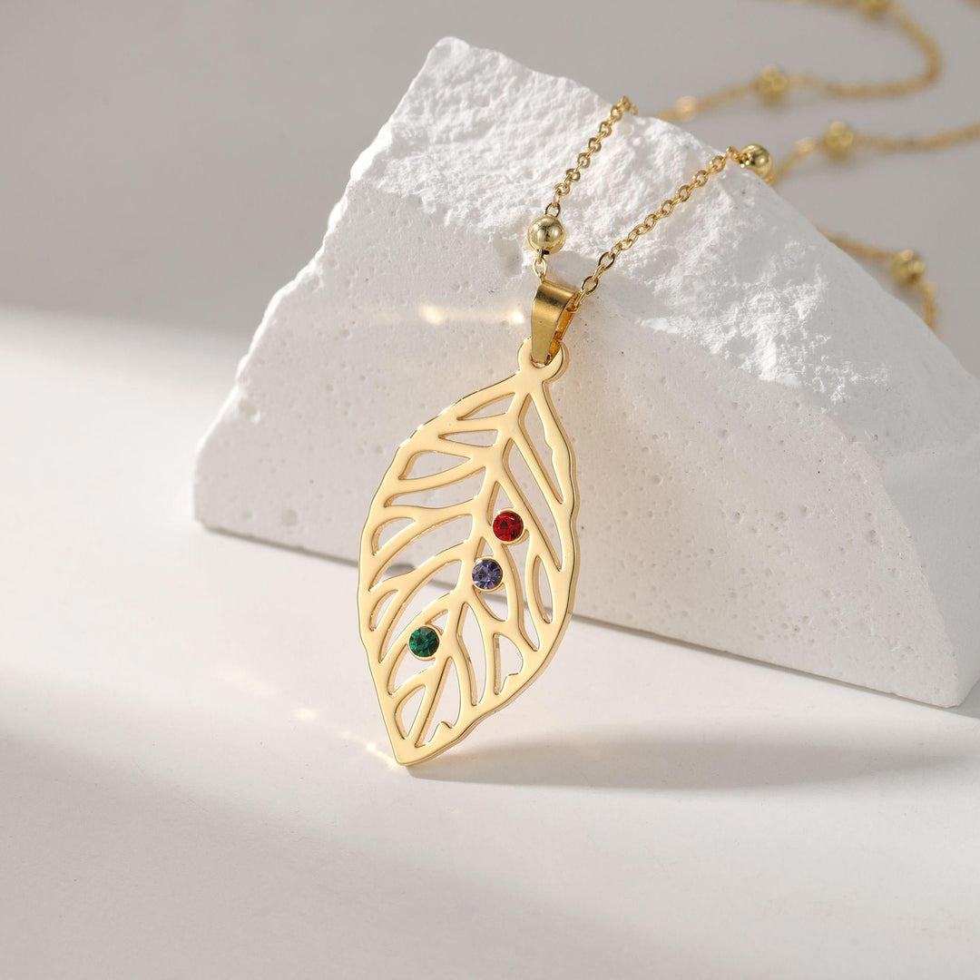 Custom Birthstone Leaf Necklace