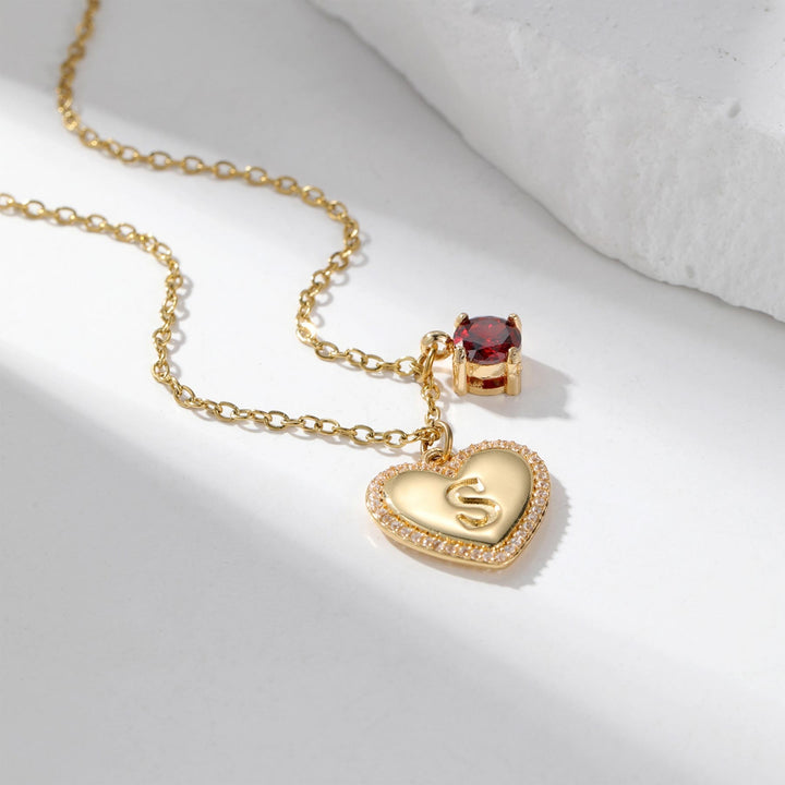 Custom Initial Heart with Birthstone Necklace
