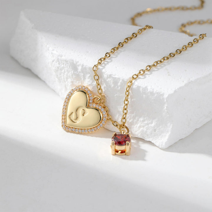 Custom Initial Heart with Birthstone Necklace