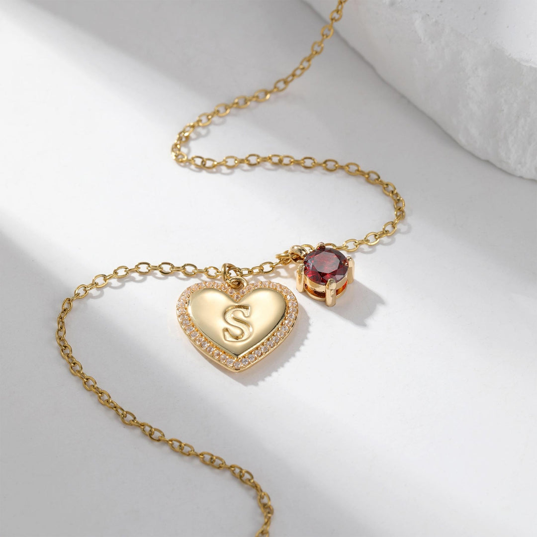 Custom Initial Heart with Birthstone Necklace