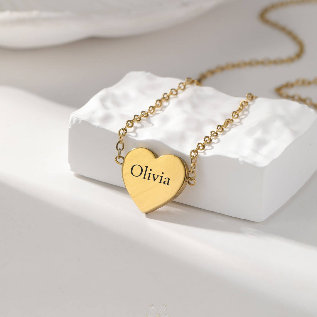 Custom Heart Engraved Name Necklace