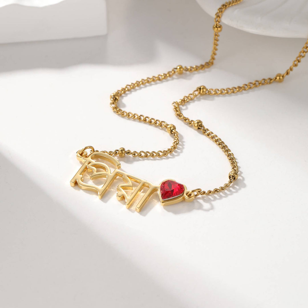 Custom Heart Birthstone Name Necklace