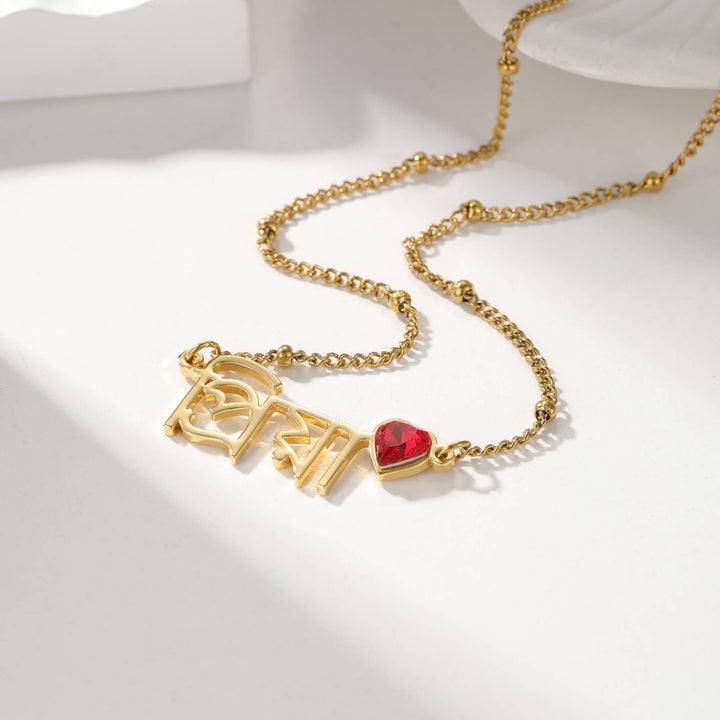 Custom Heart Birthstone Name Necklace