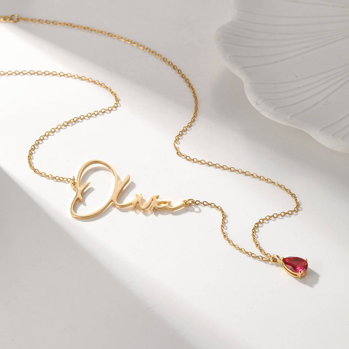 Custom Signature Birthstone Necklace