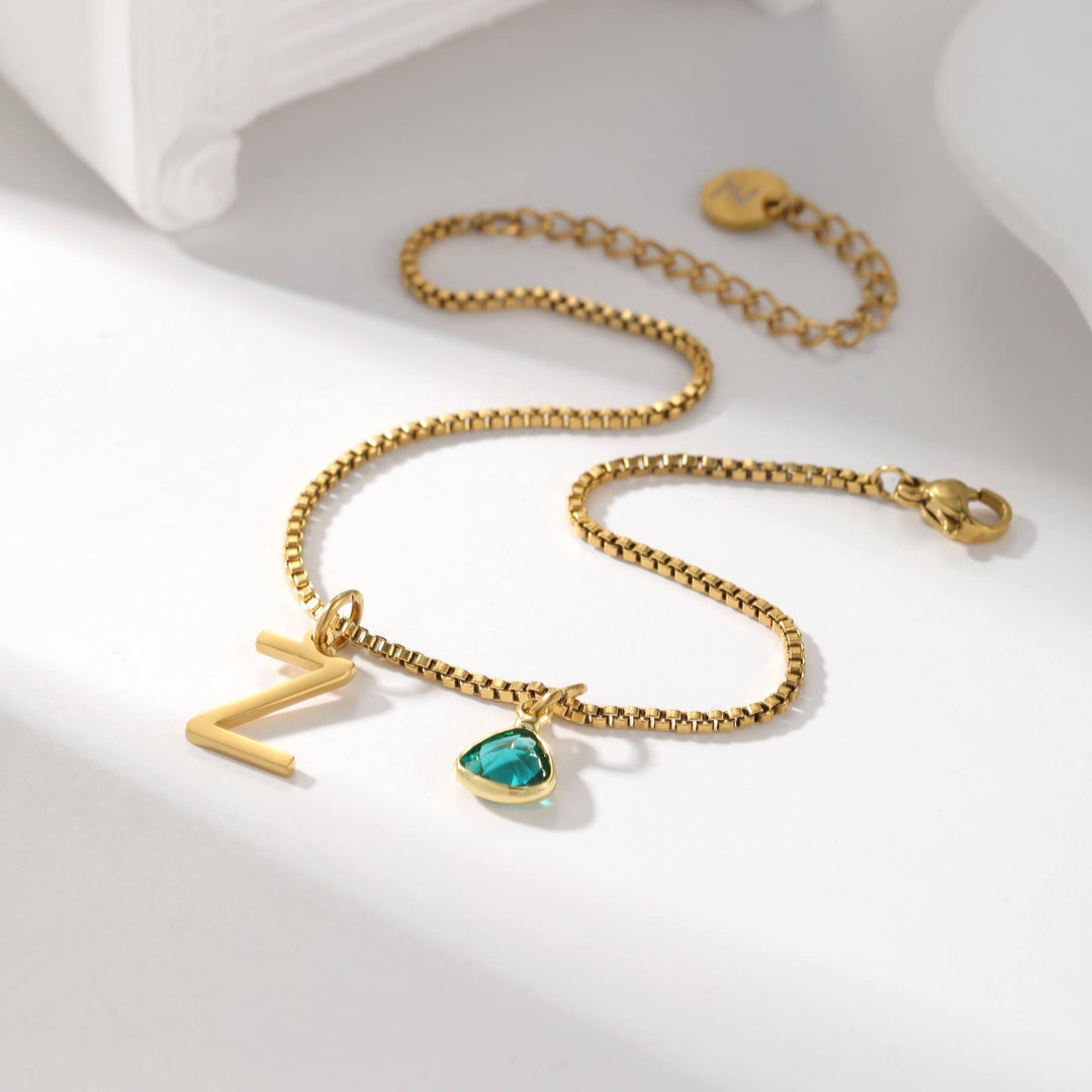 Custom Initial Birthstone Anklet