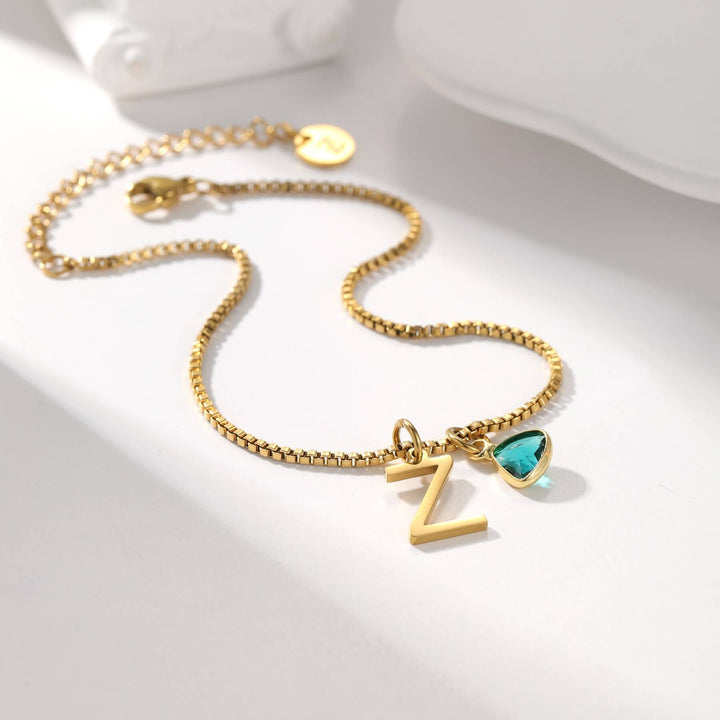 Custom Initial Birthstone Anklet