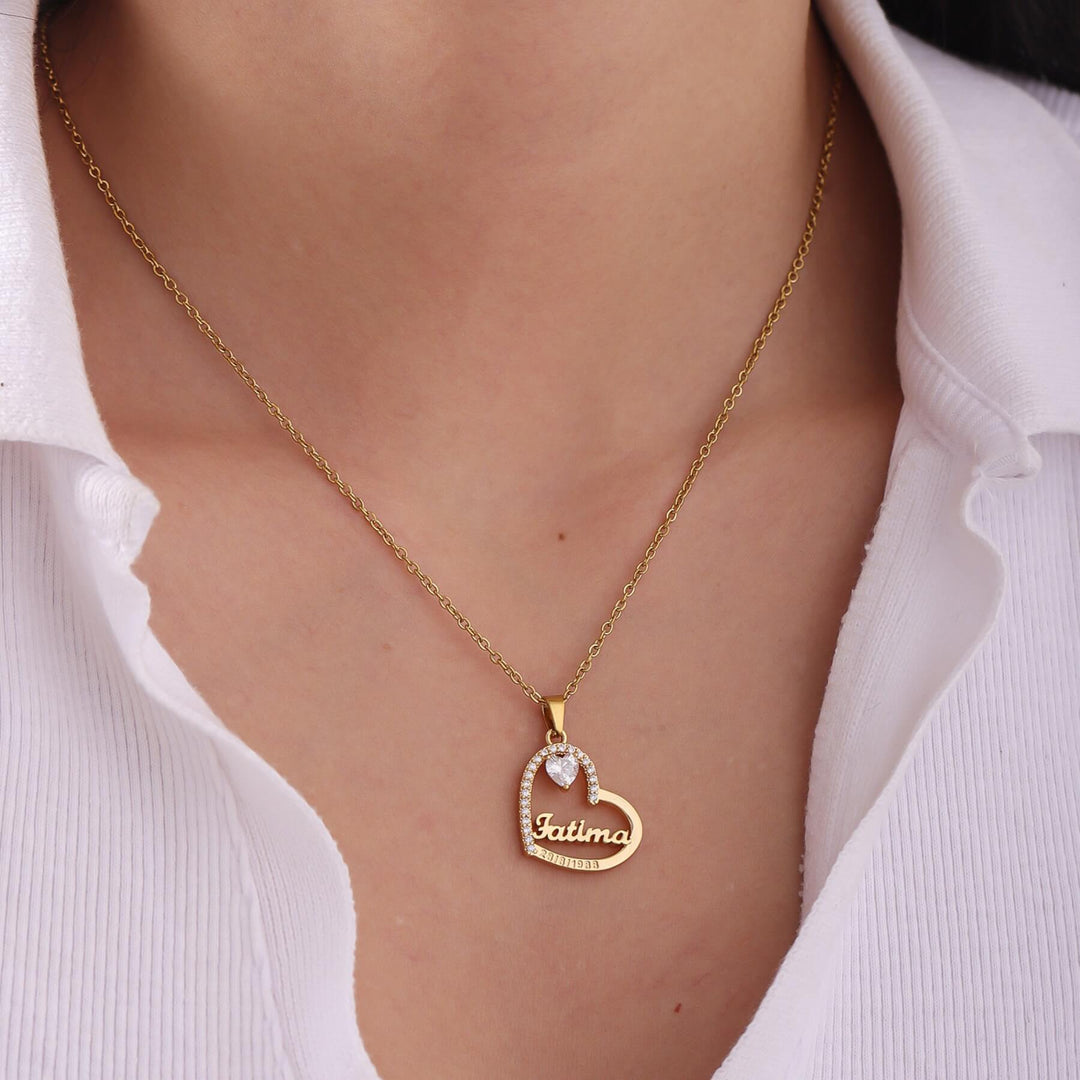 Custom Crystal Heart Name Necklace