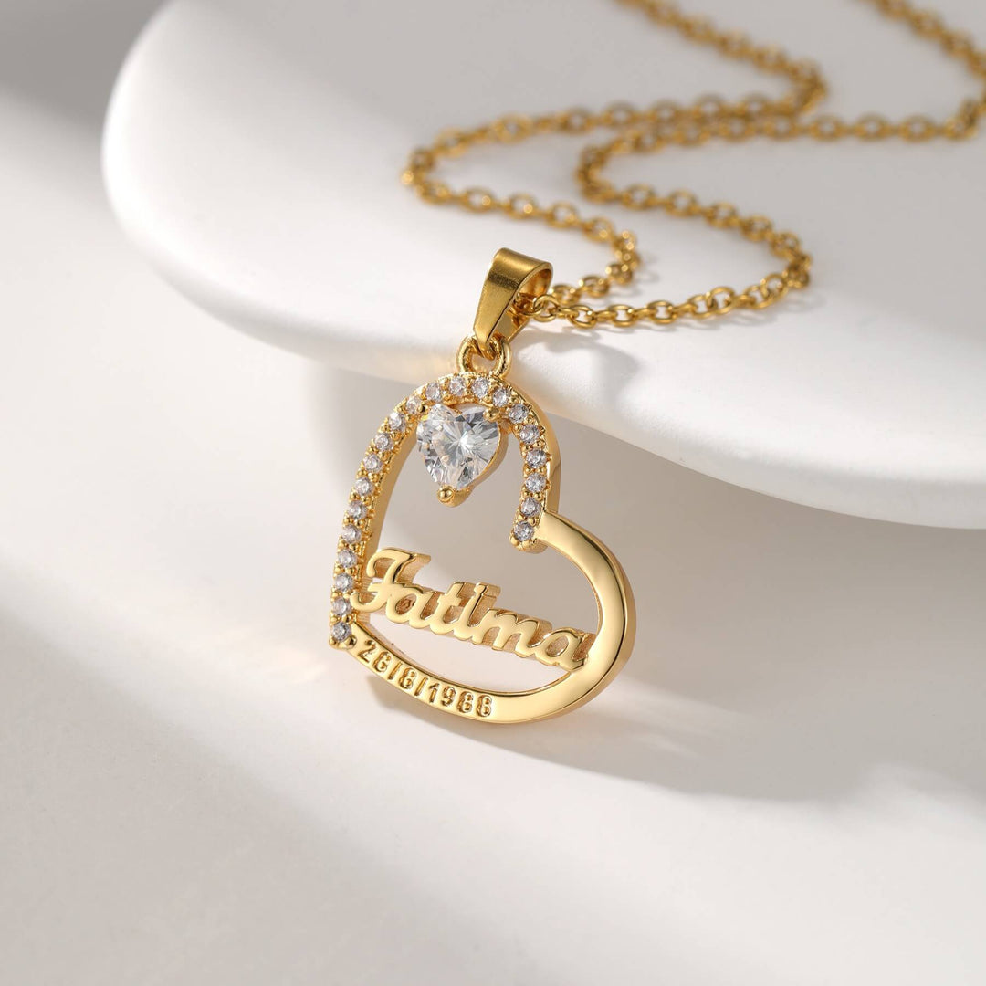 Custom Crystal Heart Name Necklace