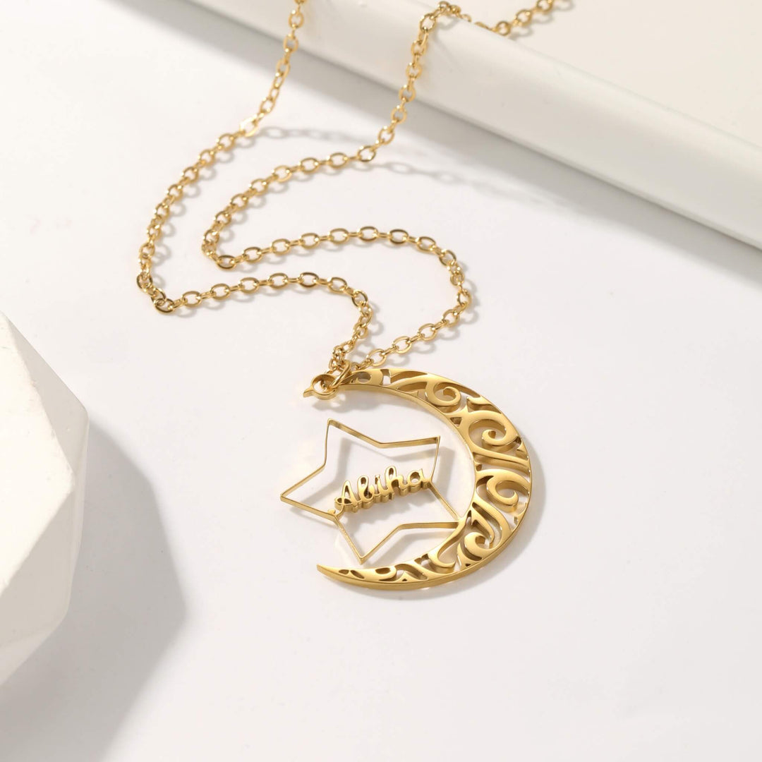 Star and Moon Personalized Necklace